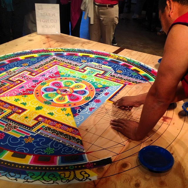 @girafficjam - It's Art Detour 26! Amazing work happening at ASU's Combine Studios with a real deal Tibetan Buddhist monk creating a traditional mandala. He's been working on it for two days. #dtphx #mandala #artdetour26