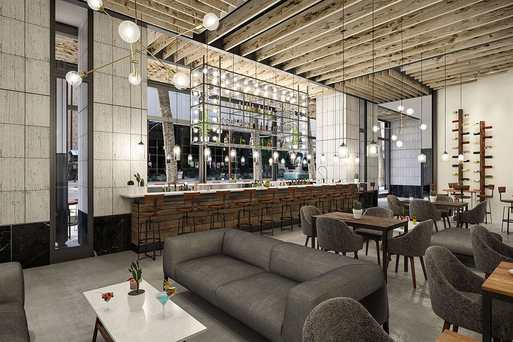 A 3D rendering of the interior bar on the ground floor of the Union market. (Rendering by Studio Misfits, courtesy Union Market)