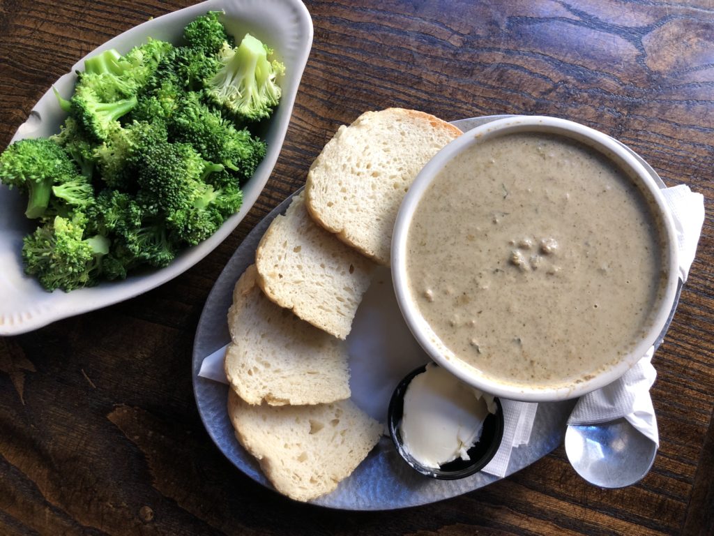 Mushroom walnut and spinach soup from Cornish Pasty in Downtown Phoenix