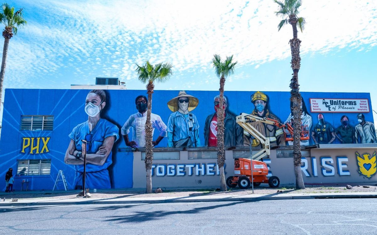 A new mural honoring frontline essential workers was unveiled on Tuesday, March 16.