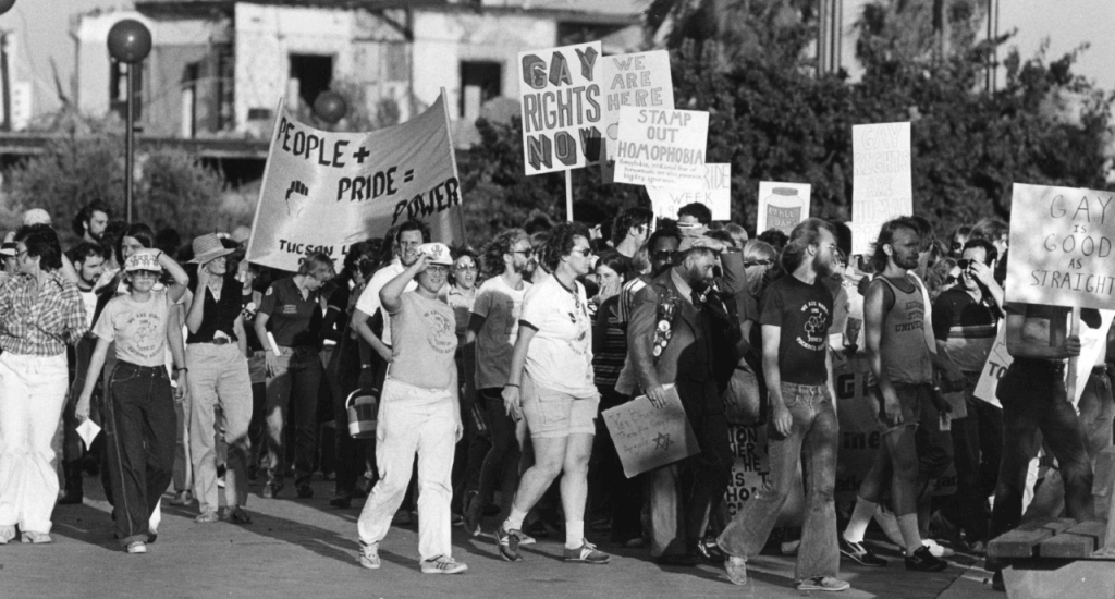 Phoenix Pride Marchers at the Phoenix Capitol, June 1981.