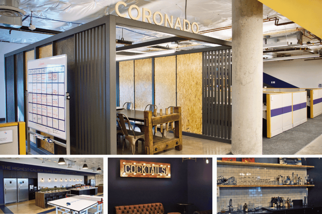 When SmithGroup designed the new Lane Terralever headquarters, they created the space around existing furniture. They added new touches, including flexible “clubhouse” workspaces named after historic neighborhoods and a hidden speakeasy. (Photos: Lane Terralever)